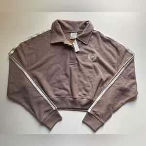 BNWT PINK REVERSE FLEECE CROPPED POLO SWEATSHIRT